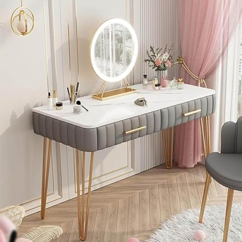 Mesa de tocador de maquillaje LED con brillo ajustable, espejo grande, 2 cajones, 4 colores, elegante tocador de 75 x 100 x 40 cm, perfecto para belleza y aseo.