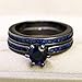 LOVERSRING Couple Ring Bridal Sets His Hers 10k Black Gold Filled Blue Cz Stainless Steel Wedding Ring Band Set