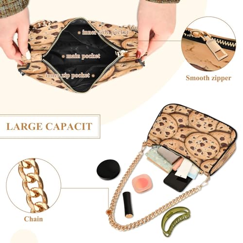 Shoulder Bags for Women Chocolate Chip Cookies Pattern Design Hobo Tote Handbag Small Clutch Purse with Zipper Closure4