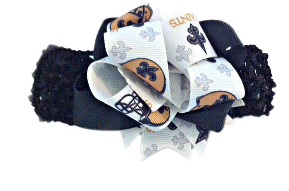 Saints Baby Girl Boutique Bow Crocheted Headband- Fits newborn- adult