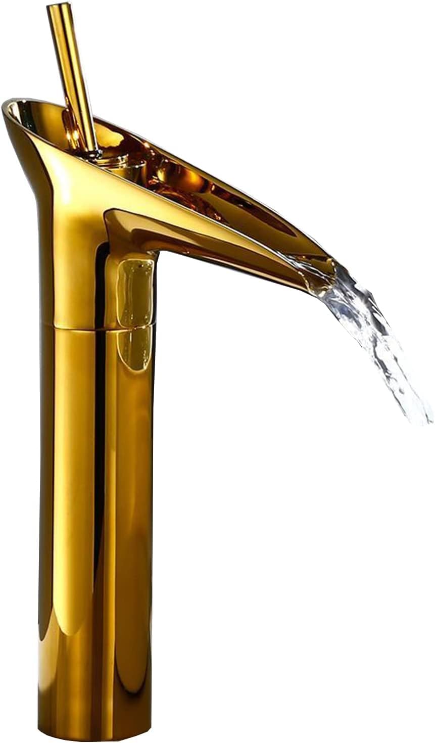 Robinet de salle de bain cascade doré mitigeur évier moderne monotrou