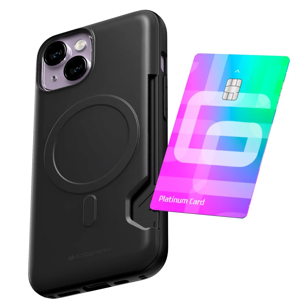 GOOSPERY Mag Bumper Compatible with iPhone 14 Case, Compatible with Magsafe, Card Holder Wallet Protective Dual Layer Sturdy Phone Back Cover - Black