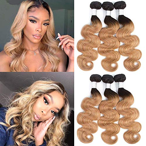 Ombre Hair Bundles 1b/27 Ombre Human Hair Body Wave Bundles Ombre Honey Human Hair Bundles Long Unprocessed Virgin Hair Wet And Wavy Remy Hiar 22 24 26 Inch