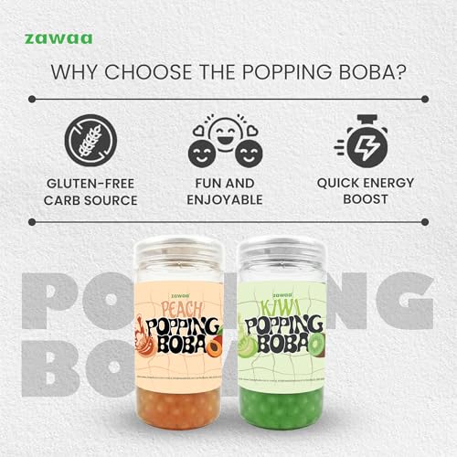 Image of Zawaa Boba Tea Assorted Popping Boba Pearls - Peach & Kiwi | 300g Each (Pack of 2) | Bursting Bubble Tea Pearls