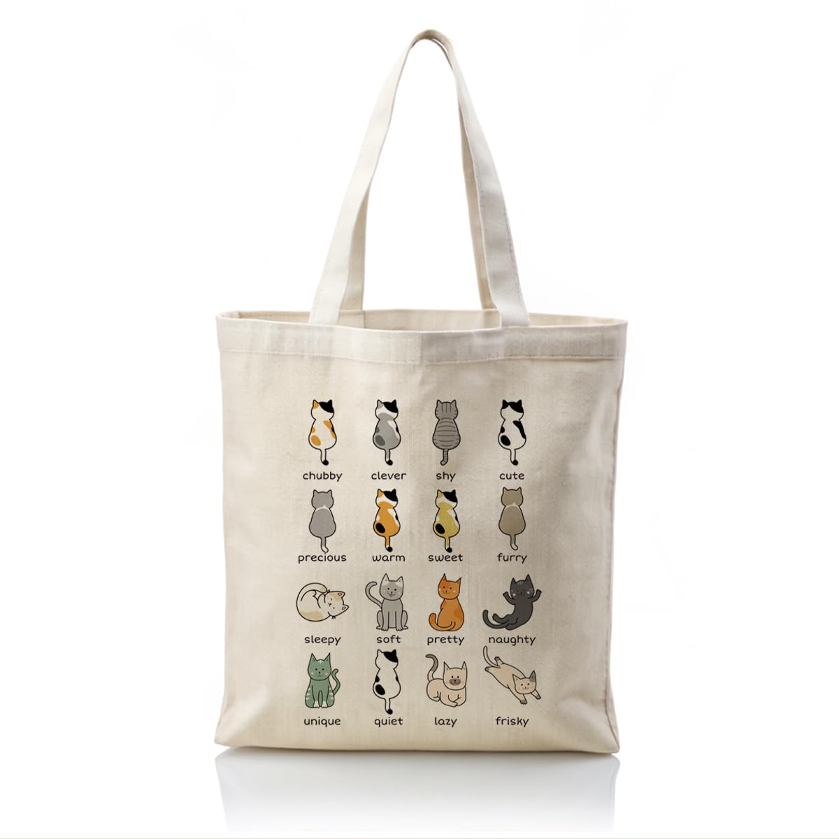Cats Canvas Totes - Cute Cat Aesthetic Bags for Women, Reusable Cloth Tote Bags for Grocery, Shopping, Beach & Daily Use