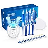 SINORIKO Teeth Whitening Kit with 6X LED Light for Sensitive Teeth 10 Min Fast Result, 3 Carbamide Peroxide Whitening Gel 1 Remineralizing Gel, Mouth Tray with Case, Home Teeth Whitener