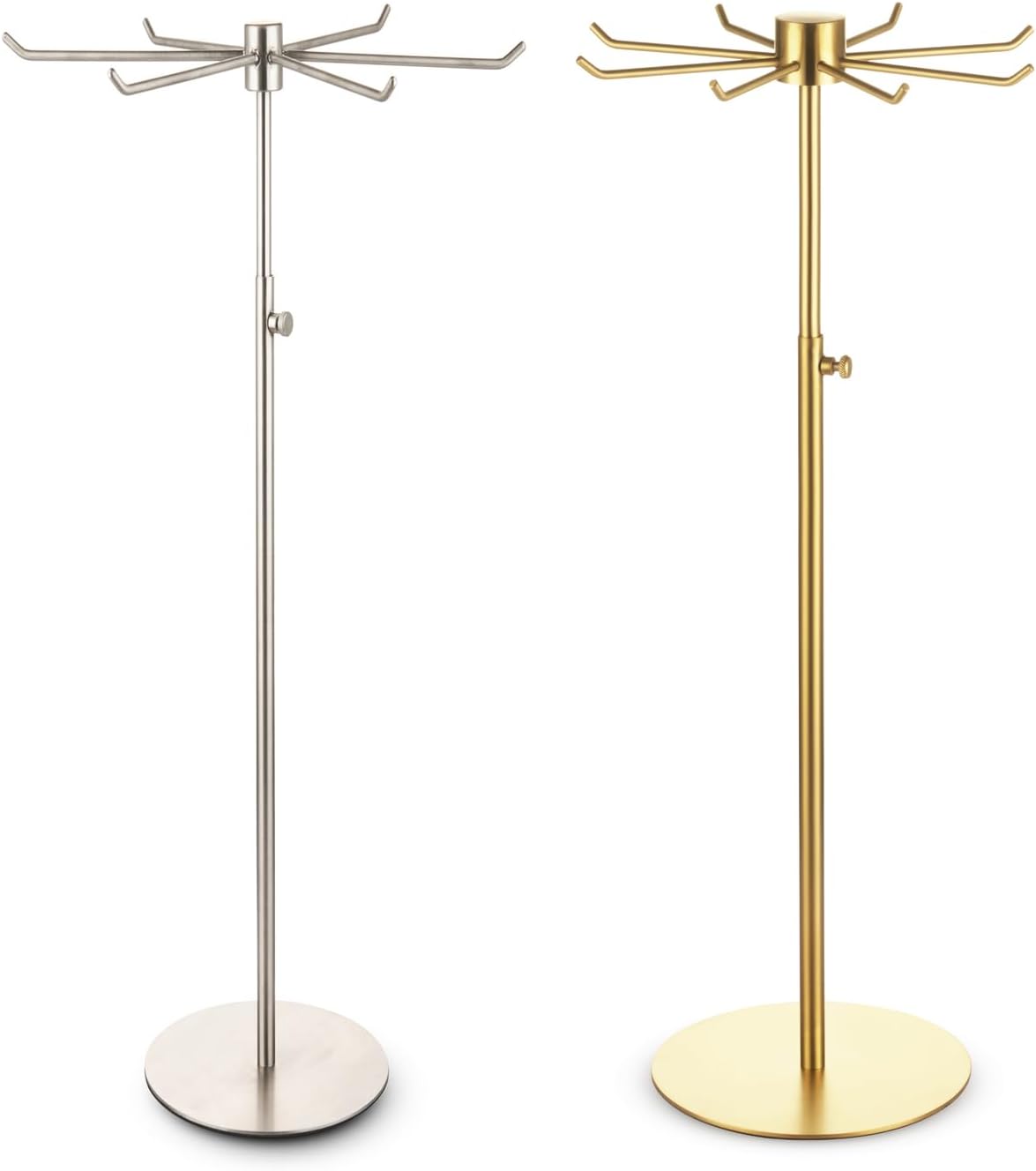 Rotating Keychain Display Stand - Height-adjustable Brushed Silver Metal Jewelry Organizer - Long Necklace Display Stand with 6 Hook - Scratch-resistant Display Racks for Craft Shows