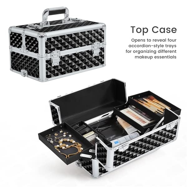 Yaheetech 3 in 1 Valigia Valigetta Trucchi Trolley Make Up Professionale Cosmetici Portatile in MDF e Lega di Alluminio per Parrucchieri Nero 35 x 23,5 x 67,5 cm