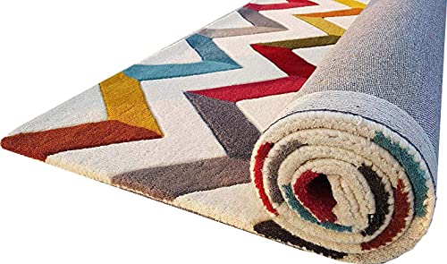 Image of Mordern Design Handmade Tufted Carpet Pure Woollen Export Quality Carpet for Living Room, Bedroom Hall [ Size 8 x 11, Color Multi F2 ]