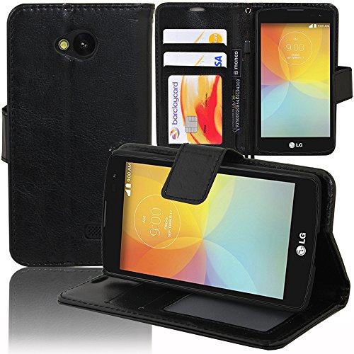 VCOMP LG F60 D390N/ f60 Dual D392: Funda cartera Cuero PU Tipo libro solapa soporte video - NEGRO