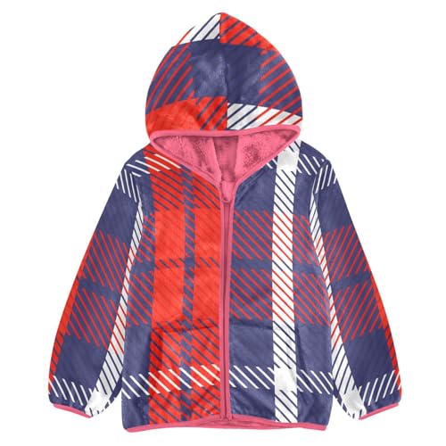 GuoChe Plaid Scotland Blue Red Kid Fleece Jacket