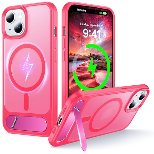 Coque iPhone 15 rose antichoc idéale pour regarder vos vidéos et recharger sans fil au bureau