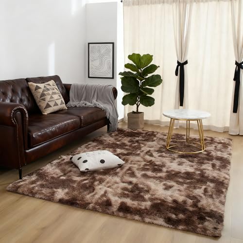 ラグマット滑り止め付 220 x 280 cm 肌に優しいふんわり感カーペットラグマ軽量設計折畳みリビンルーム、寝室、保育園子供部屋ベビルム用, 茶色