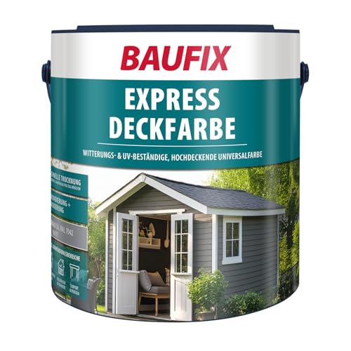BAUFIX Express Deckfarbe mittelgrau matt 2.5 Liter Wetterschutzfarbe Holzfarbe langlebig geeignet für Holz/Putz/Mauerwerk/Möbel/Zäune