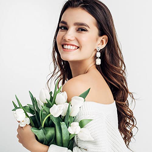 Classical Rhinestone Dangle Earrings Statement Crystal Drop Earrings Wedding Bridal Rectangle Dangling Earrings for Women4