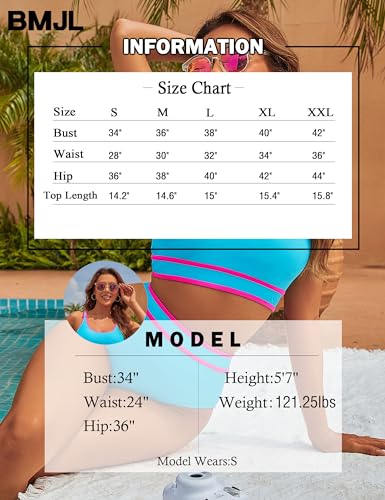 Image of BMJL Women's High Waisted Bikini Sets Sporty Two Piece Swimsuits Color Block Tummy Control Modest Bathing Suit