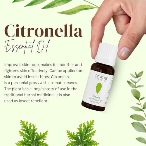 Image of Aroma Treasures Citronella Essential Oil | 100% Pure & Natural Theraputic Essential oil for healthy Skin, body, Aromatherapy - 10ml