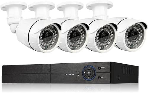 Eversecu Sistema de cámara de seguridad de 4 canales 1080P Lite DVR y (4) cámaras de 2.0MP 1080P resistentes a la intemperie compatibles con visión
