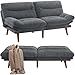 Pipishell Futon Sofa Bed, 66 Inch Corduroy Futon Couch Convertible with Adjustable Backrest and Armrests, Recliner Sleeper Sofa for Small Spaces, Living Room, Office, Guest Room (Grey, 66 Inch)