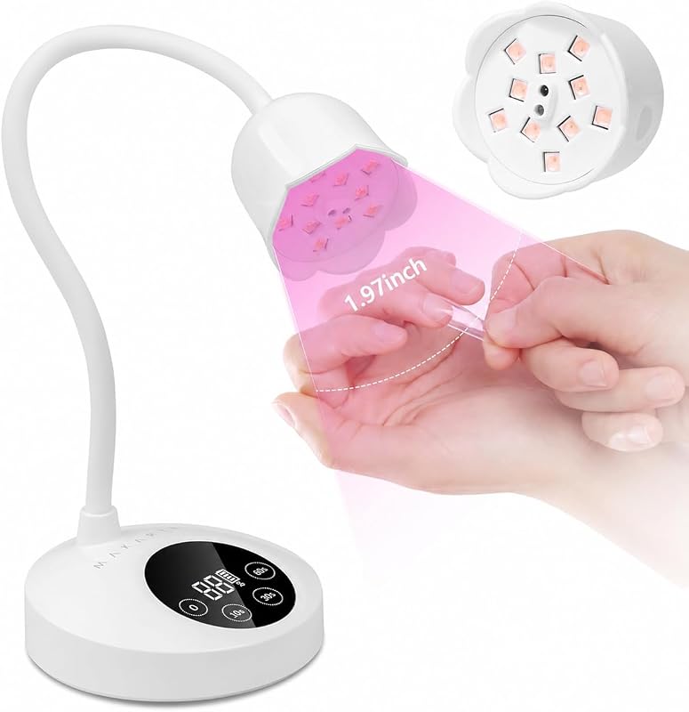 Lámpara de uñas UV para esmalte de uñas de gel Cuello de cisne inalámbrico 10s Flash Cure | Lámpara LED UV recargable de 30 Mw/Cm² con sensor automático, 4 temporizadores y 10 cuentas para un curado rápido y uniforme en gel para uso en salones de bricolaje en el hogar, color blanco
