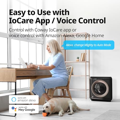 Image of COWAY Air Purifier for Home Up to 1,575ft, App-Enabled Smart Technology, Compatible with Amazon Alexa, HEPA Filter for Smoke, Allergies, Odor, Auto Mode, Airmega AP-1512HHS Black