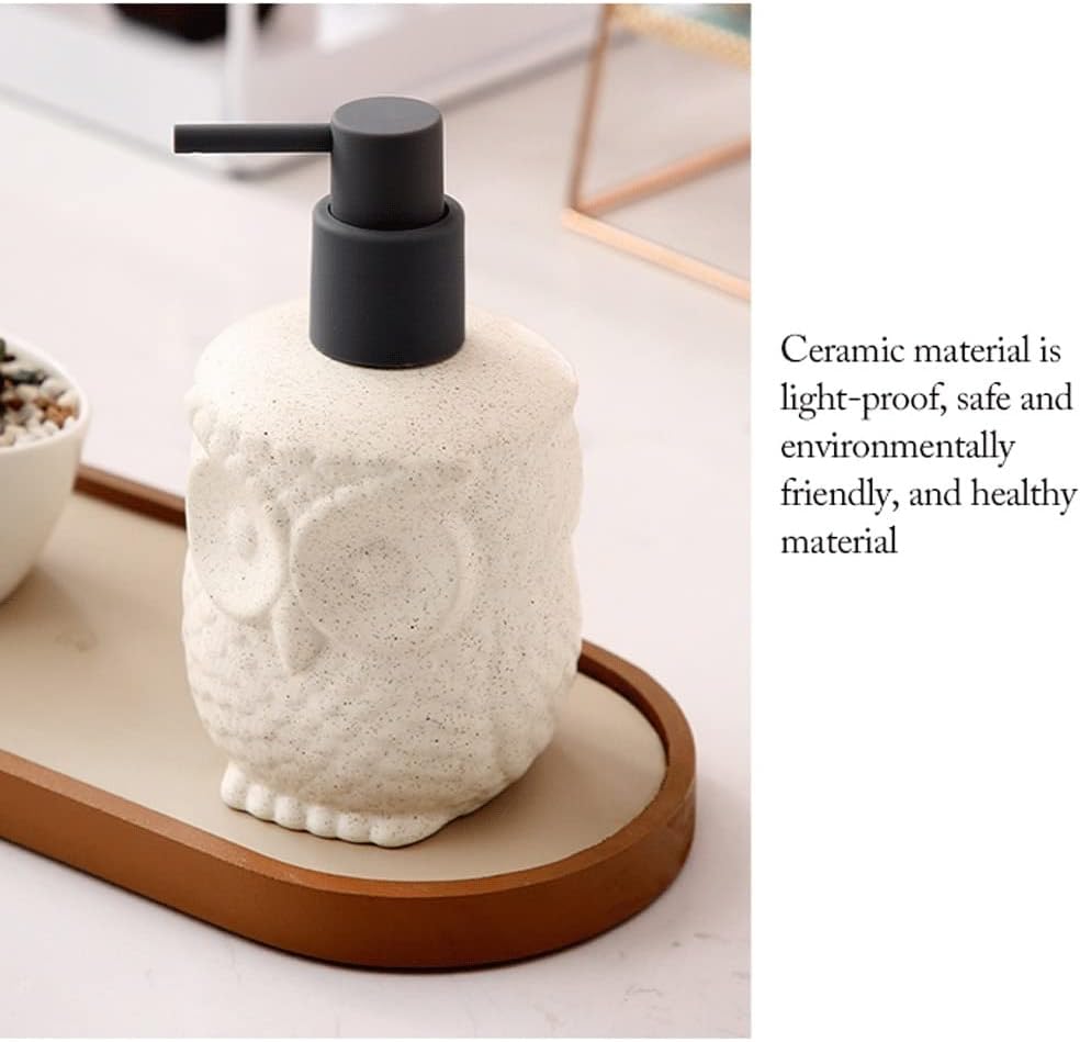 Soap Dispenser Soap Dispenser, Countertop Ceramic Lotion Dispenser, Cute Owl Shape Bathroom Pump Bottle for Body Wash, Shampoo 440ml/14.8oz Reusable