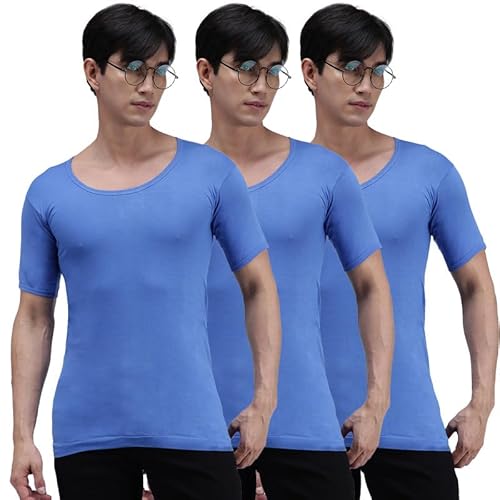 Amul Comfy Cotton Solid Half Sleeve Sky Blue Round Vest for Men (Pack Of3)