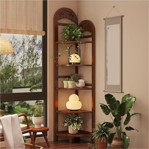 Estantería esquinera de madera maciza con acabado vintage elegante 2