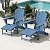 KINGYES Folding Adjustable Adirondack Chair with Retractable Ottoman, HDPE Reclining Adirondack Chair with Cup Holder, Blue