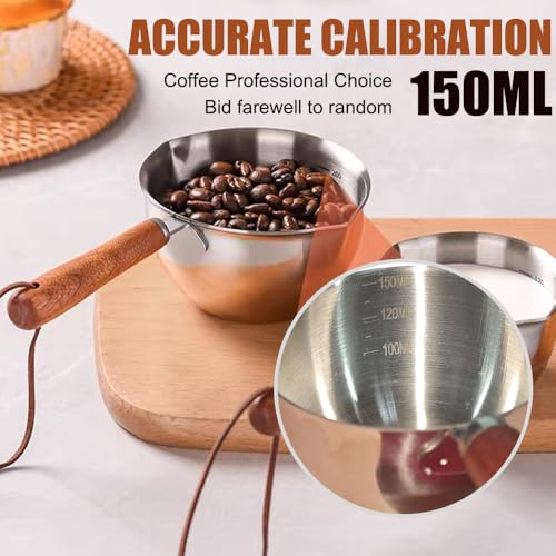 Vaso medidor acero inoxidable con mango de madera miniatura 3
