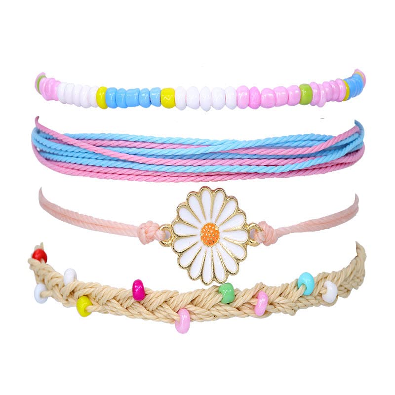 Image of Caiyao 4 Pcs Summer Surfer Wave Anklet Bracelets Adjustable Strand Braided String Rope Bracelets Waterproof Handmade Sunflower Bracelets Anklets Jewelry for Women