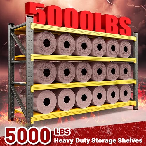 Image of 5000LBS Heavy Duty Garage Shelving Units,60 inch Wide & Deep Storage Shelves,Yellow Metal Garage Shelves,Large Storage Rack,Steel Shelf,Industrial Shelving for Shop,Warehouse,60 inch W x 24 inch D x 70 inch H