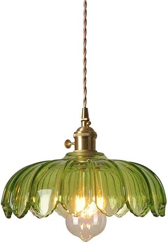 Glass Pendant Light Green Ceiling Light, Vintage Hanging Ceiling Light, Adjustable Height E27 Brass Hanging Light for Kitchen Island Bedroom Hallway Dining Room Coffee Bar, Light Bulb Not Included [Energy Class C]