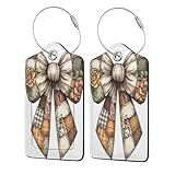 Parches de tela con lazo vintage para maleta, paquete de 2 etiquetas de equipaje de cuero con solapa de privacidad, etiqueta de identificación de nombre y lazo de metal para mujeres y hombres