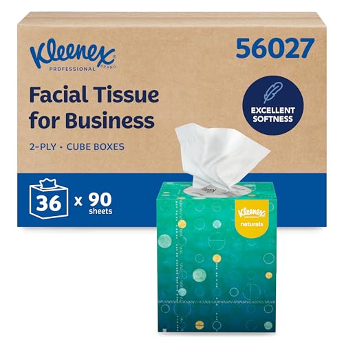 Kleenex Professional Naturals Facial Tissue with Plastic-Free Eco Packaging Bulk (56027) 2-Ply White Upright Cube Boxed Format Designed for Business (90 Tissues/Box 36 Boxes 3 240 Sheets/Case)