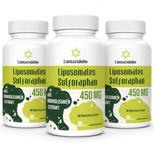 Extracto de Brócoli Liposomal Sulforafano 450 mg con Mirosinasa – 5X Fórmula, 60 Cápsulas, Paquete de 3