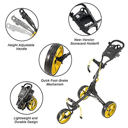 Image of KVV 3 Wheel Golf Push Cart Ultra Lightweight Smallest Folding Size, New-Version Scorecard Holder