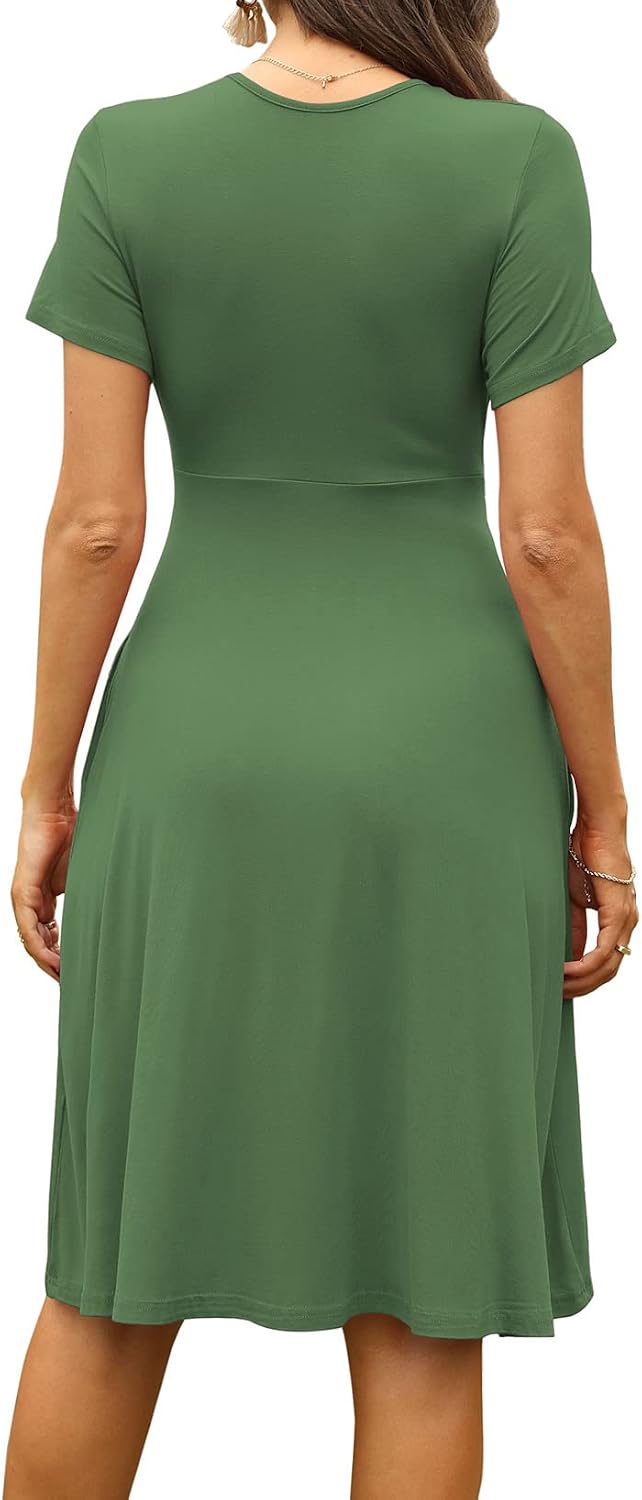  Women's Summer Short Sleeve Casual Dresses V-Neck Floral Party Dress with Pockets thumbnail