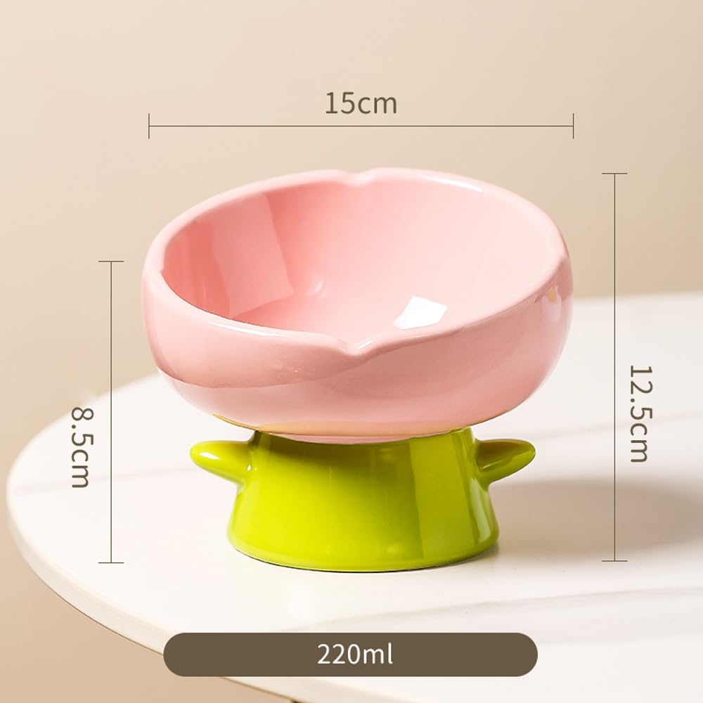 Miska dla zwierząt domowych, ceramiczna, podwyższona miska dla kota z motywem kwiatowym, podwyższona miska na karmę dla kotów, talerz na wodę, naczynie na przekąski ze stojakiem dla ochrony