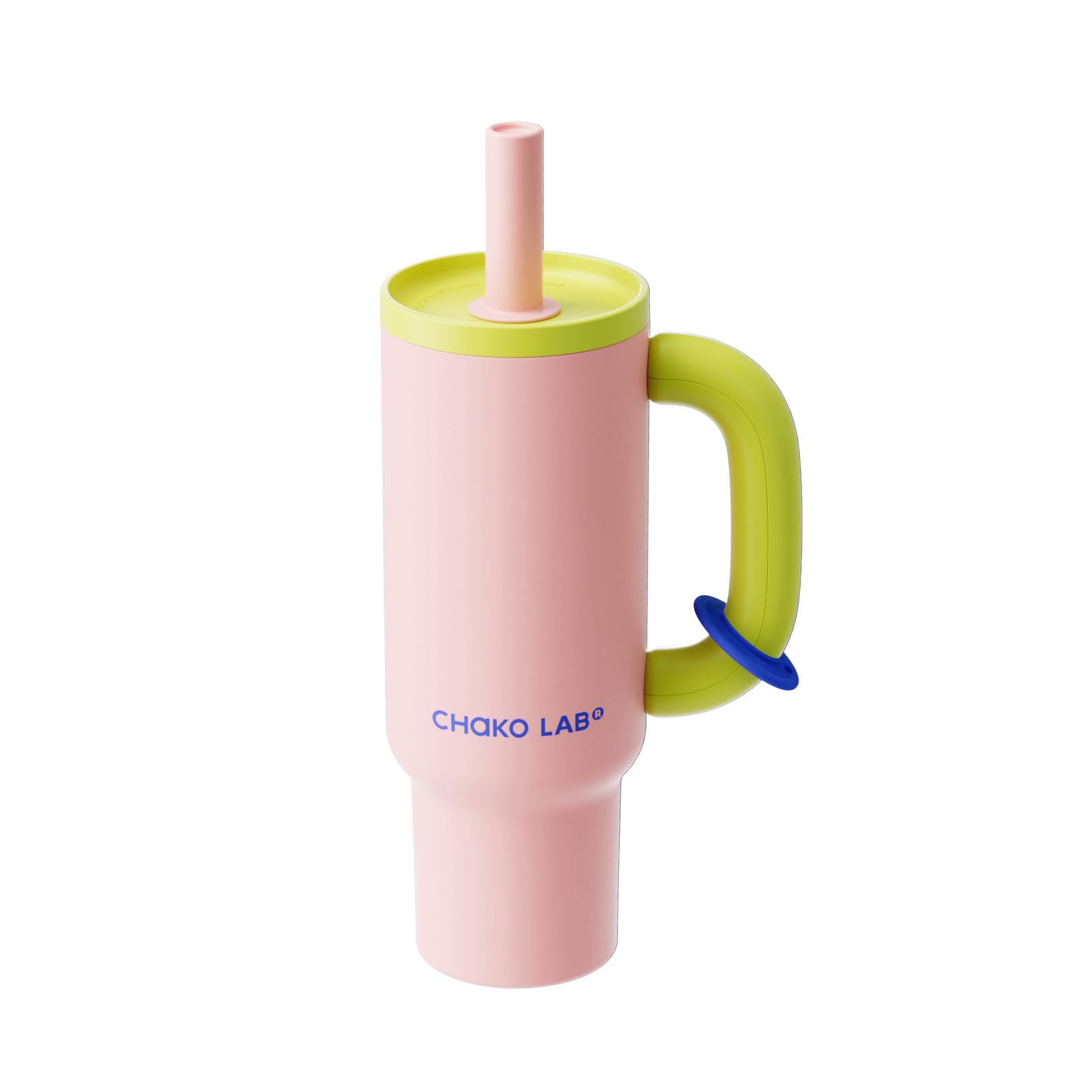CHAKO LAB BaWang Insulated Stainless Steel Tumbler | Tumbler with Handle and Straw 33oz | Cup Holder Friendly for Travel | Leakproof Water Bottle | BPA-Free | 316 stainless steel liner| pink&green
