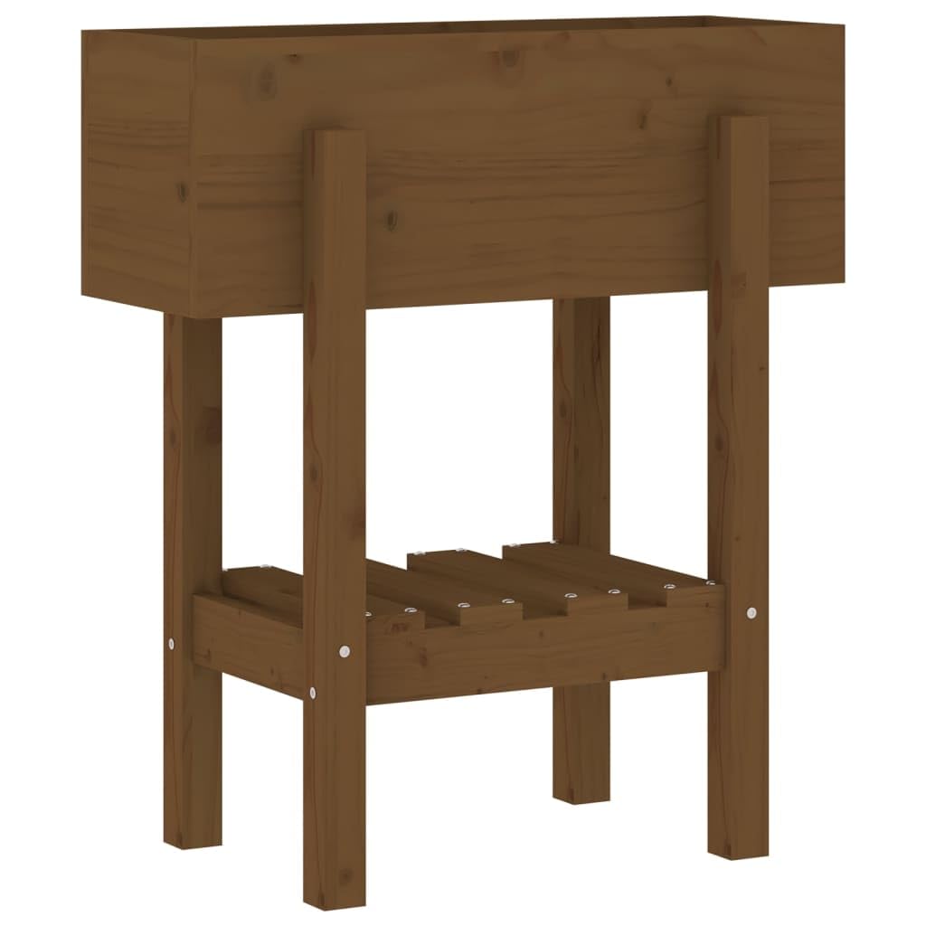 Macetero, maceta para plantas, jardinera elevada, jardinera para exteriores, maceta adecuada para patio trasero, jardines, restaurantes, cafés, color marrón miel, 62 x 30 x 69 cm, madera maciza de