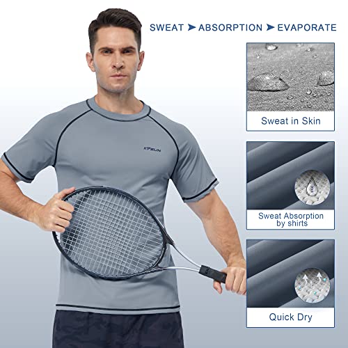 Men's Swim Shirts Short Sleeve Quick Dry Upf 50+ Sun Protection Rash Guard Beach Fishing T Shirts(Grey 2Xl) #TOP3