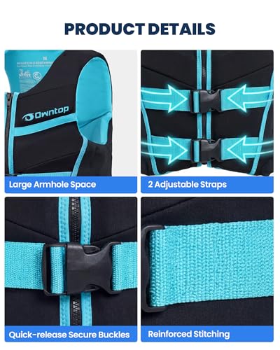 Owntop Schwimmhilfe für Jugend Kinder, verstellbare Auftriebsweste Unisex, Schwimmweste mit Sicherheitsverschlüsse zum SUP Kajakfahren Angeln Segeln - Schwarz L