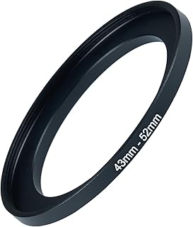 43mm to 52mm Step-up Adapter Rings Filter Adapter Black Metal Step Down Filter Ring Adapter Compatible with All Brand UV CPL ND Camera Lens Filter Stepping Rings (43mm-52mm)