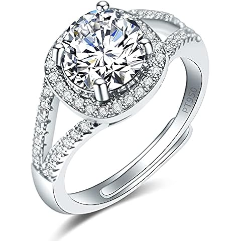 Shiny Full Diamond Ring 2Carat Round Cut Cubic Zirconia Promise Wedding Ring for Women Silver Ring CZ Cocktail Ring Eternity 950 Platinum Simulate Moissanite Ring Adjustable Ring 064 Cover