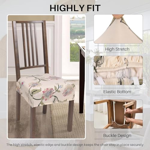 Image of SearchI Stretch Dining Chair Seat Covers Set of 4, Soft Removable Washable Seat Covers for Dining Chairs, Dining Room Seat Cover Protector (Rear-Covered, Brown Flowers)