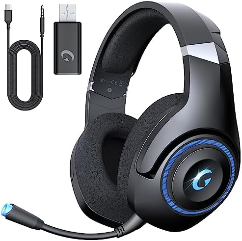 KAPEYDESI Wireless Gaming Headset, 2.4GHz USB Gaming Headphones for PC, PS4, PS5, Mac with Bluetooth 5.2, 40H Battery Life, Detachable Microphone, 3.5mm Wired Jack for Xbox Series (Black)