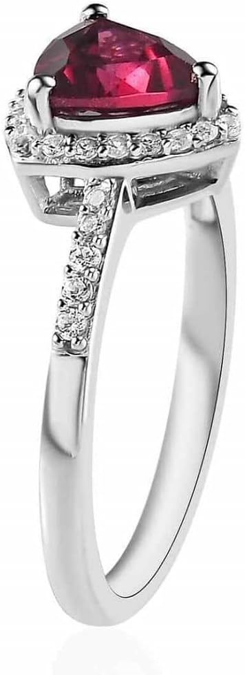 Trillion Cut Red Ruby & Diamond In 14K White Gold Finish 925 Sterling Silver Diamond Halo Solitaire Wedding Engagement Ring for Women's