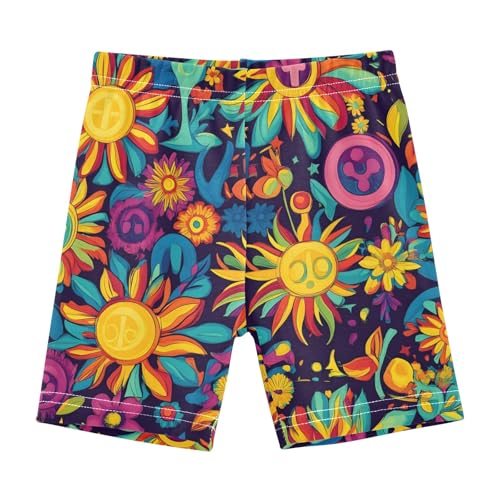 CHIFIGNO Girls' Cartwheel Shorts Bike Shorts Kids Cotton Dance Short for Under Dress Vibrant Suns Flowers 4T