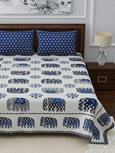 Image of LIVING ROOTS Jaipuri Hand Block Print King Cotton Bedsheet 86 * 104 inches (7 * 8.5 feet) with 2 Pillow Cover | 210 TC | Rich Fast Colour with No Colour Bleeding | (037-C)